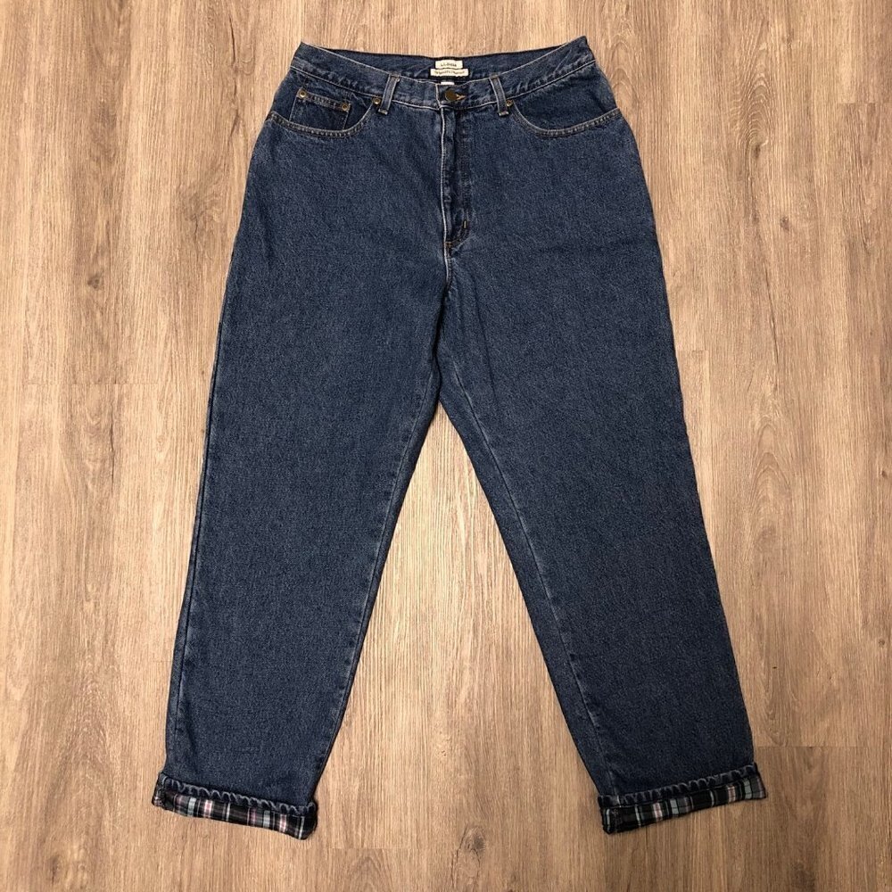 L.L. Bean Flannel Lined Jeans Original/Relaxed Fit Women's Size 14 Plaid Lining